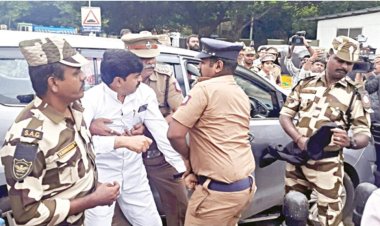 காவல் ஆணையரின் கவனத்தை ஈர்க்க கருப்பு கொடி காட்ட முயன்ற காங்கிரஸ் பிரமுகர் கைது