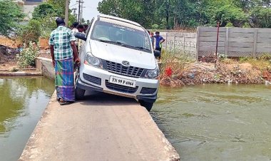 குளித்தலையில் கூகுள் மேப் பார்த்து நடைபாலத்தில் சிக்கிய கார் மீட்பு